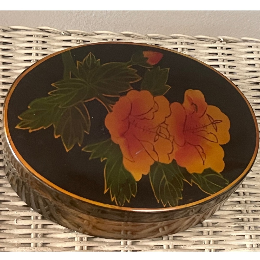 Lacquer Oval Trinket Box Floral Design Hand Painted‎ Dark Academia  Whimsigoth